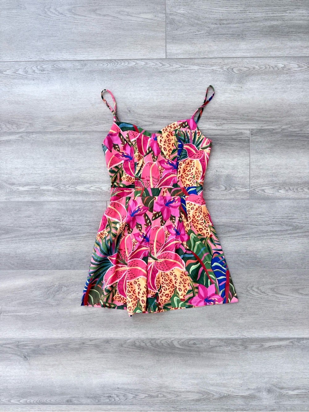 SHEIN Pink Tropical Print Skort Romper